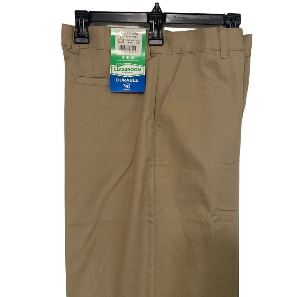 Classroom Uniforms Boys Adjustable Waist Flat Front Khaki Pants Size Boys 20 NWT